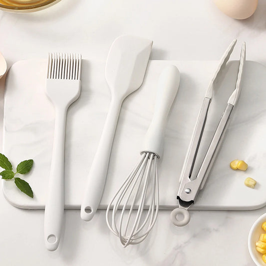 4Pcs Mini Silicone Cooking Utensils Set Non-Stick Silicone Cake Spatula Food Clip Whisk Oil Brush Flexible Kitchen Utensils Sets