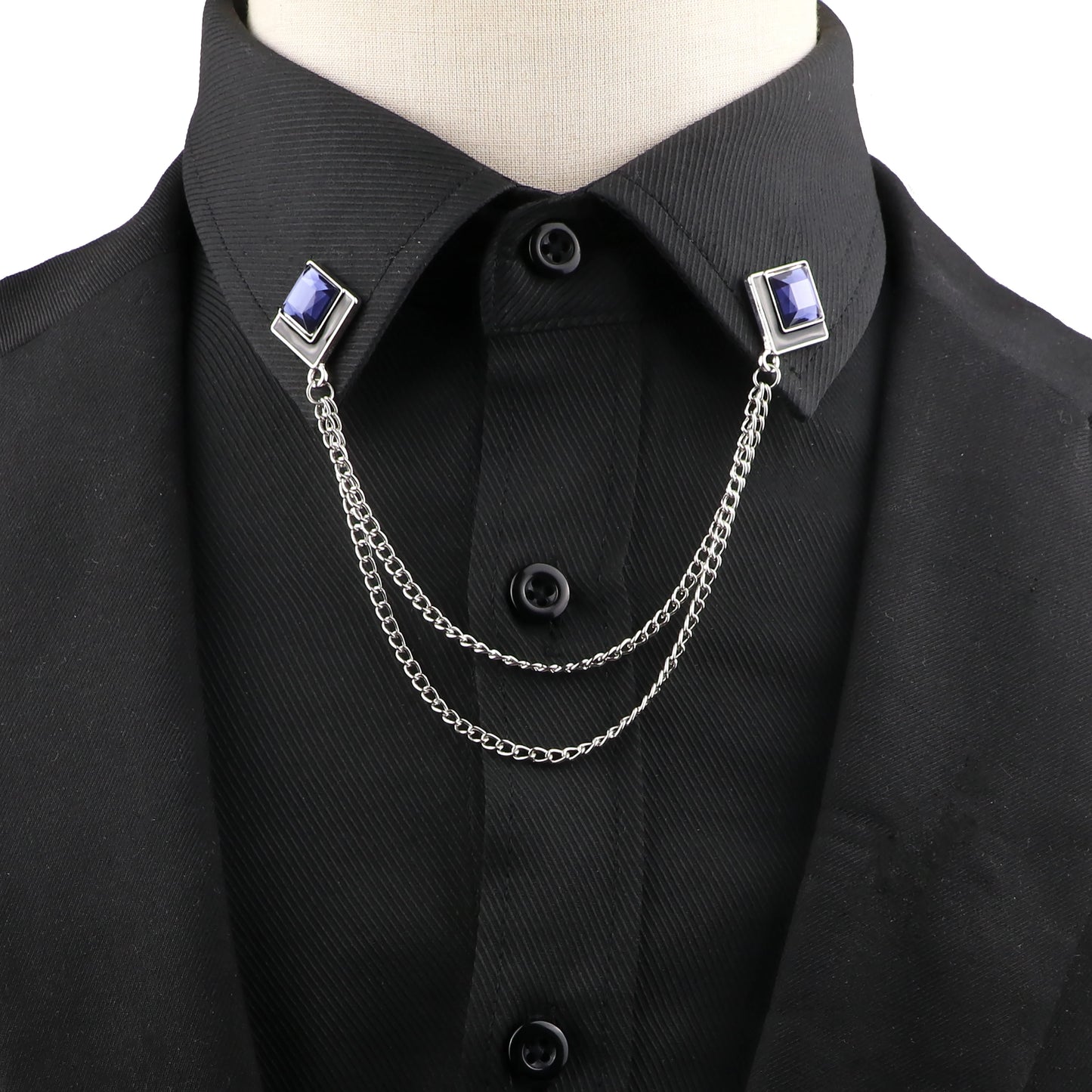 Fashion Square Round Rhinestone Tassel Chain Brooches Chic Men Women Suit Shirt Collar Luxury Jewelry Retro Wedding Accessories